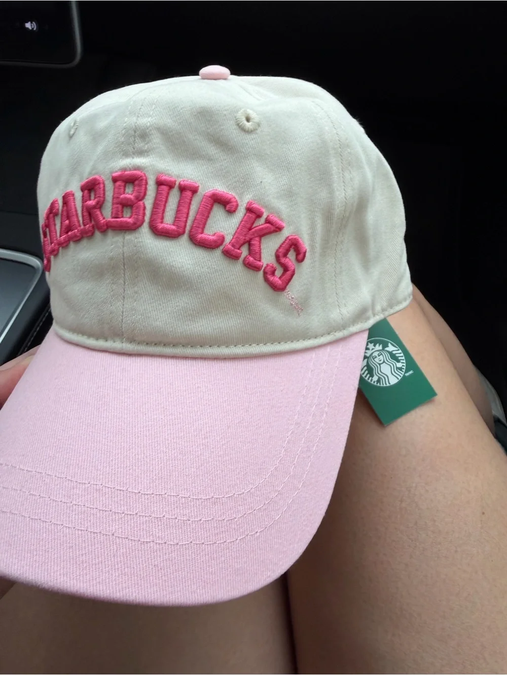 Starbucks Beige Crown Pink Brim Embroidered Logo Cap